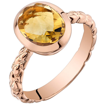 14K Rose Gold Citrine Cupola Solitaire Dome Ring 2 Carats