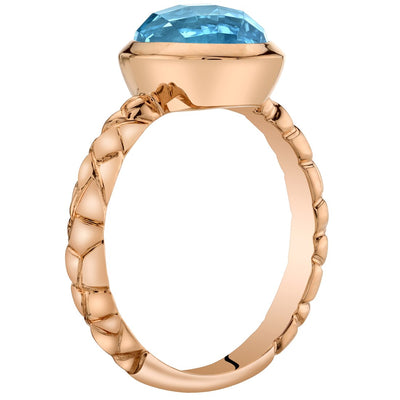 14K Rose Gold Swiss Blue Topaz Cupola Solitaire Dome Ring 2.50 Carats