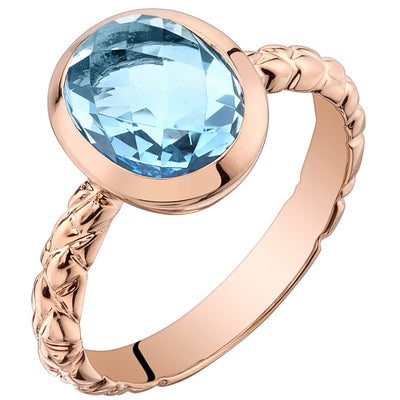 14K Rose Gold Swiss Blue Topaz Cupola Solitaire Dome Ring 2.50 Carats