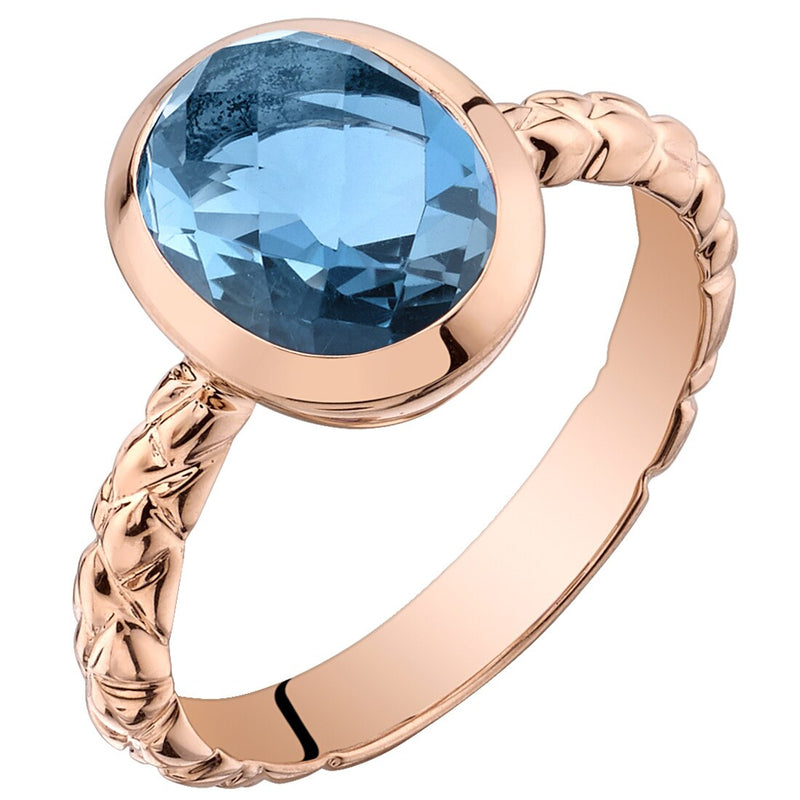 14K Rose Gold London Blue Topaz Cupola Solitaire Dome Ring 2.50 Carats