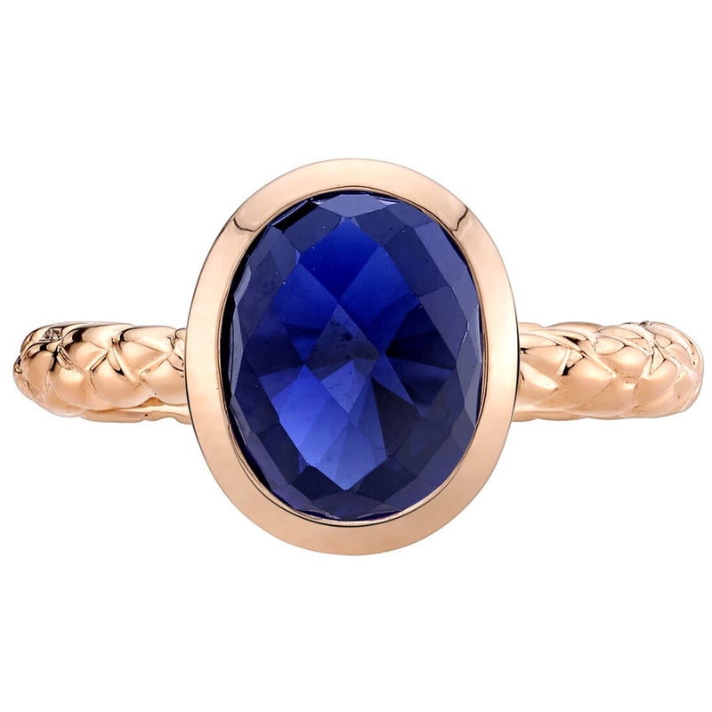 14k Rose Gold Created Blue Sapphire Cupola Solitaire Dome Ring (3.00 carat)