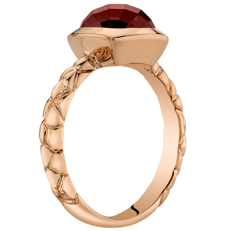 14K Rose Gold Garnet Cushion Cut Woven Solitaire Dome Ring 2.50 Carats