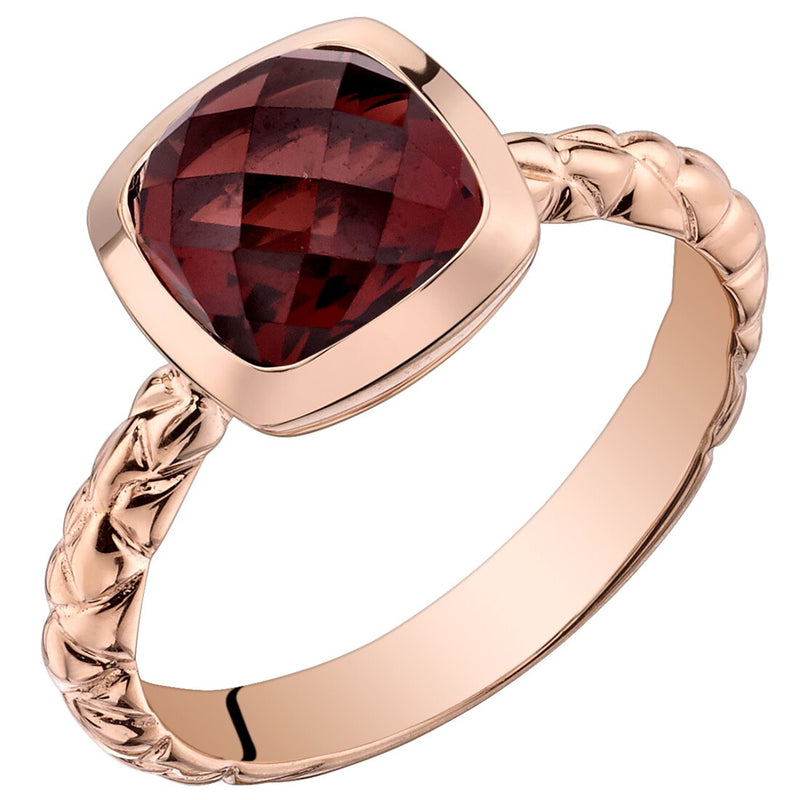 14K Rose Gold Garnet Cushion Cut Woven Solitaire Dome Ring 2.50 Carats