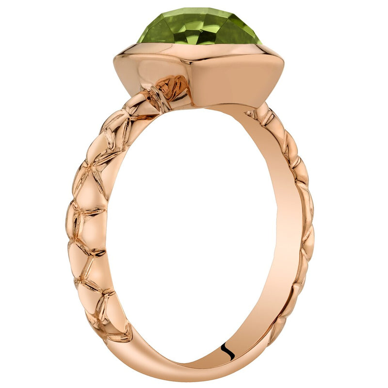 14K Rose Gold Peridot Cushion Cut Woven Solitaire Dome Ring 2 Carats