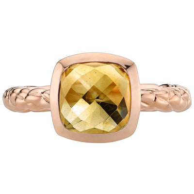 14K Rose Gold Citrine Cushion Cut Woven Solitaire Dome Ring 2 Carats