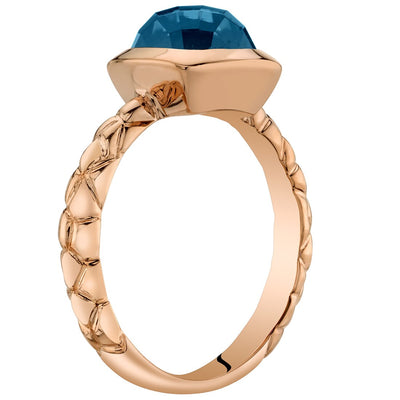 14K Rose Gold London Blue Topaz Cushion Cut Woven Solitaire Dome Ring 2.50 Carats