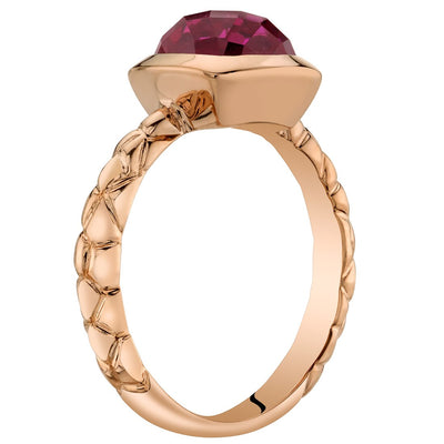 14K Rose Gold Created Ruby Cushion Cut Woven Solitaire Dome Ring 2.50 Carats