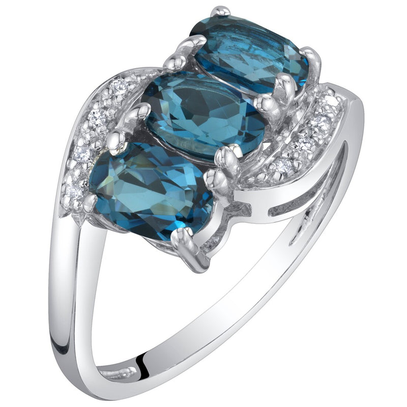 London Blue Topaz and Diamond 3-Stone Anniversary Ring 1.50 Carats Oval Shape