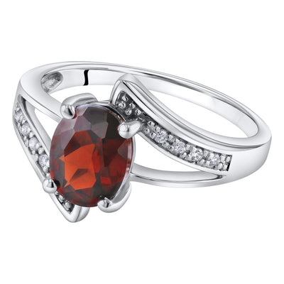 14K White Gold Genuine Garnet And Diamond Solitaire Bypass Oval Ring 1 50 Carats Sizes 5 To 9 R63036 alternate view and angle
