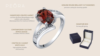 14K White Gold Genuine Garnet And Diamond Solitaire Bypass Oval Ring 1 50 Carats Sizes 5 To 9 R63036 infographic with additional information