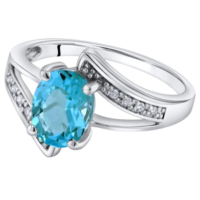 14K White Gold Genuine Swiss Blue Topaz And Diamond Solitaire Bypass Oval Ring 1 25 Carats Sizes 5 To 9 R63038 alternate view and angle
