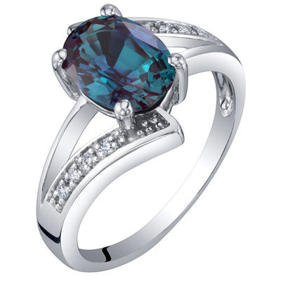 Alexandrite and Diamond Bypass Ring 14K White Gold 1.50 Carats Oval Shape