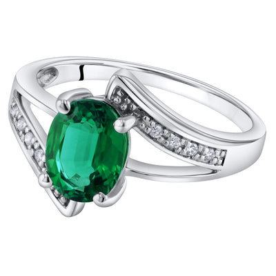 14K White Gold Created Emerald And Diamond Solitaire Bypass Oval Ring 1 25 Carats Sizes 5 To 9 R63042 alternate view and angle