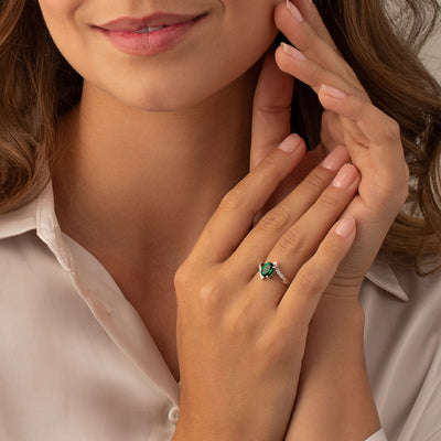 14K White Gold Created Emerald And Diamond Solitaire Bypass Oval Ring 1 25 Carats Sizes 5 To 9 R63042 on a model