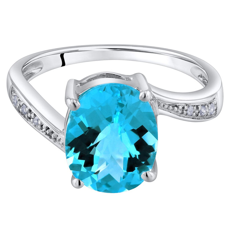 14K White Gold Genuine Swiss Blue Topaz And Diamond Solitaire Ring 3 Carats Oval Shape Sizes 5 To 9 R63044 alternate view and angle