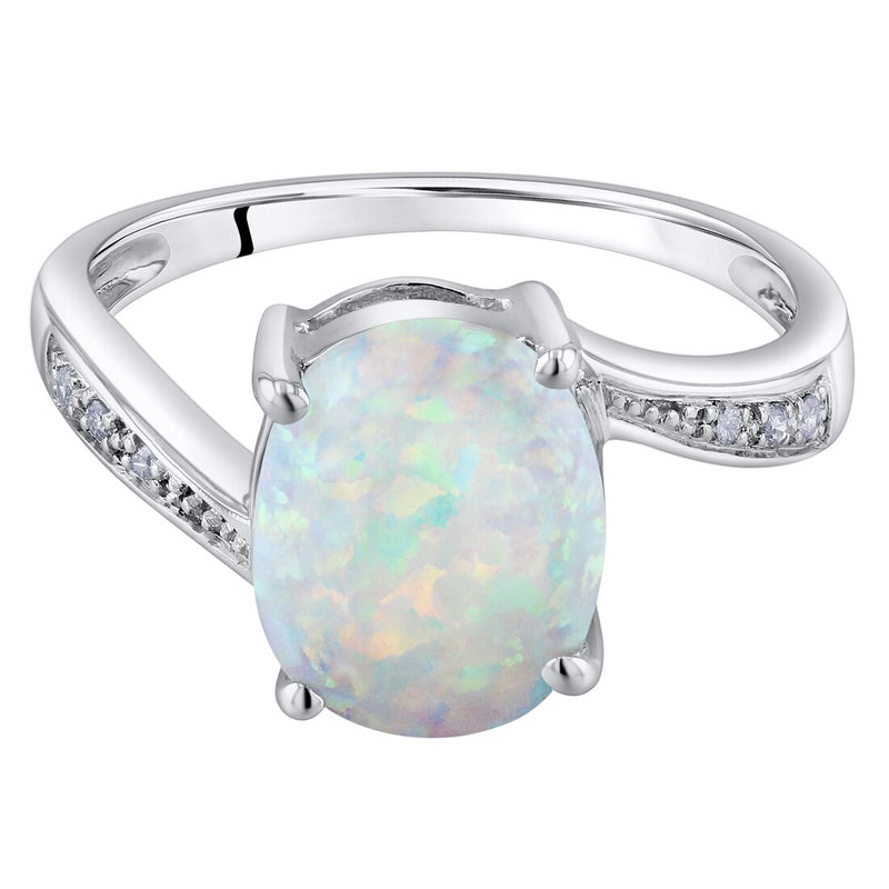 14K Gold Created Opal And Diamond Solitaire Ring 1 25 Carats Oval Shape Sizes 5 To 9 R63046 alternate view and angle