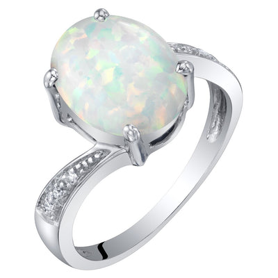 Opal and Diamond Solitaire Ring 14K White Gold 1.25 Carats Oval Shape