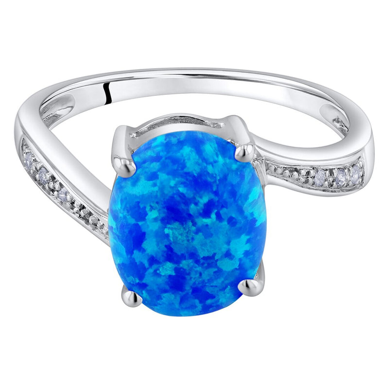 14K White Gold Created Blue Opal And Diamond Solitaire Ring 1 25 Carats Oval Shape Sizes 5 To 9 R63048 alternate view and angle
