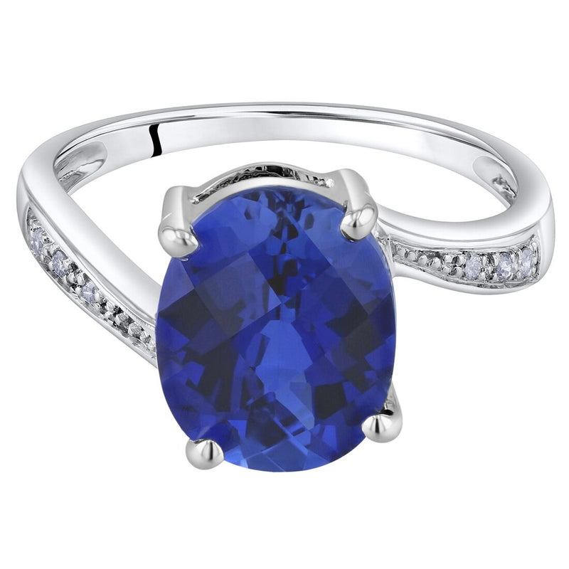 14K White Gold Created Blue Sapphire And Diamond Solitaire Ring 3 50 Carats Oval Shape Sizes 5 To 9 Sizes 5 To 9 R63050 alternate view and angle