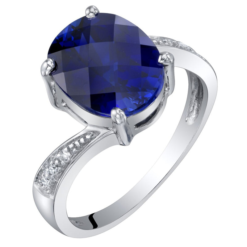 Blue Sapphire and Diamond Solitaire Ring 14K White Gold 3.50 Carats Oval Shape