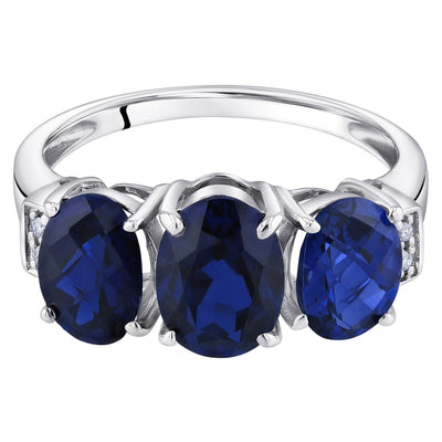 14K White Gold Created Blue Sapphire And Diamond Three Stone Triune Ring 3 Carats Sizes 5 To 9 R63054 alternate view and angle