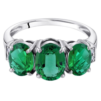14K White Gold Created Emerald And Diamond Three Stone Triune Ring 2 Carats Sizes 5 To 9 R63058 alternate view and angle