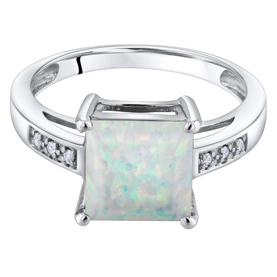 14K Gold Created Opal And Diamond Princess Cut Solitaire Ring 1 Carat Sizes 5 To 9 R63064 alternate view and angle