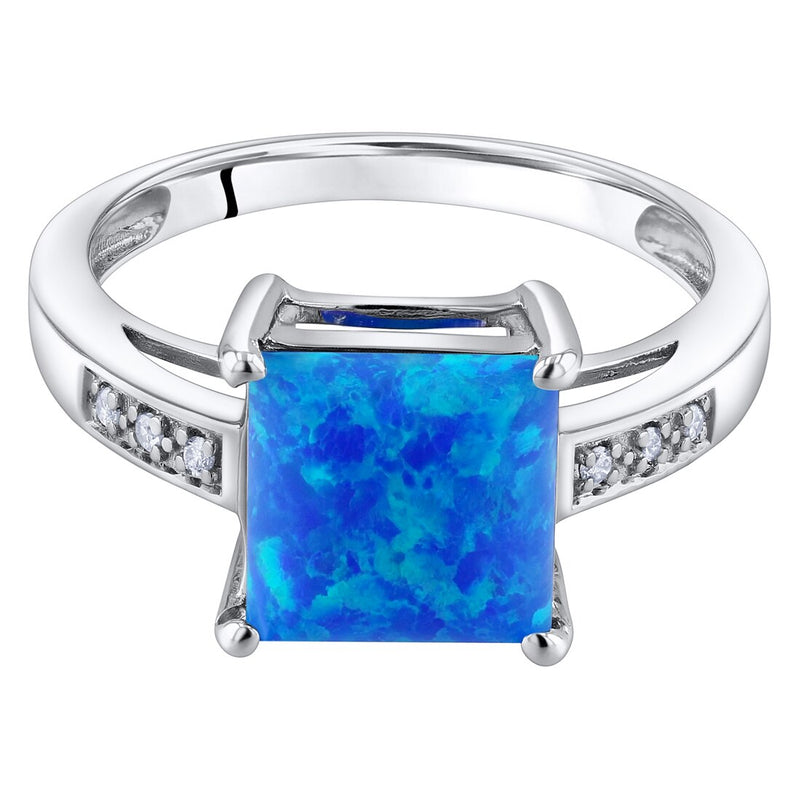 14K White Gold Created Blue Opal And Diamond Princess Cut Solitaire Ring 1 Carat Sizes 5 To 9 R63066 alternate view and angle