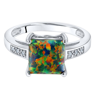 14K White Gold Created Black Opal And Diamond Princess Cut Solitaire Ring 1 Carat Sizes 5 To 9 R63068 alternate view and angle