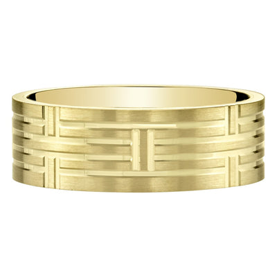 Mens 14K Yellow Gold Wedding Ring Band 7Mm Geometric Style Comfort Fit Sizes 8 To 14 R63070 alternate view and angle