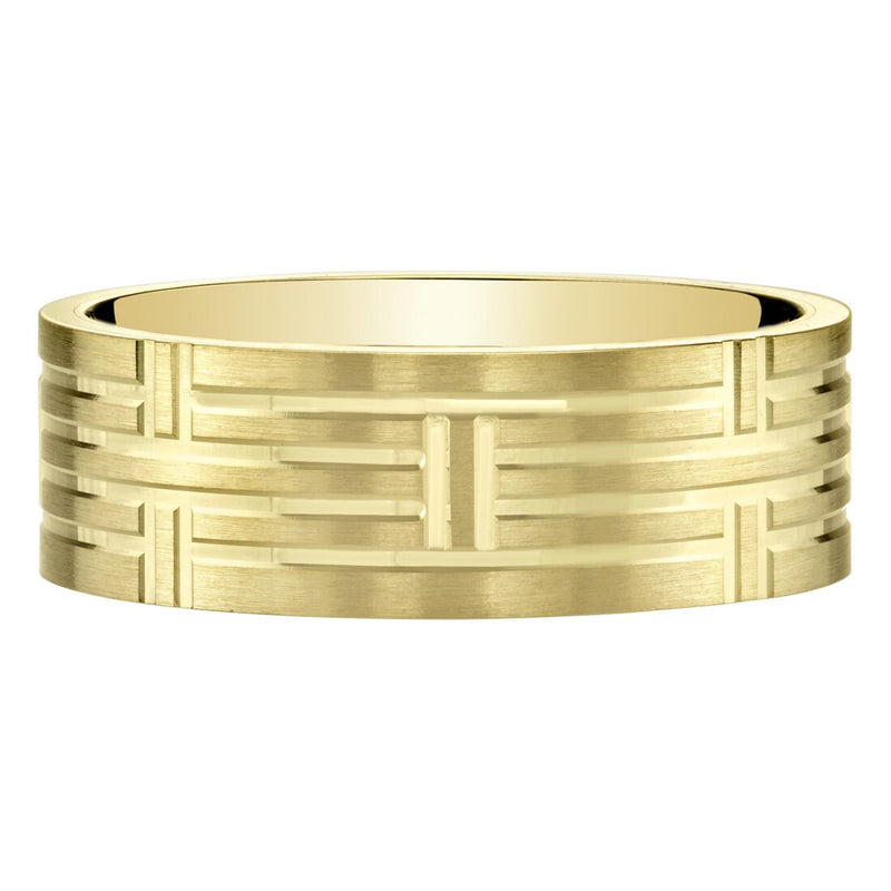 Mens 14K Yellow Gold Wedding Ring Band 7Mm Geometric Style Comfort Fit Sizes 8 To 14 R63070 alternate view and angle