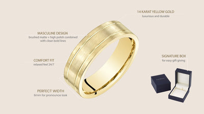 Mens 14K Yellow Gold Wedding Ring Band 6Mm Classic Brushed Matte Comfort Fit Sizes 8 To 14 R63072 on a model or additional view
