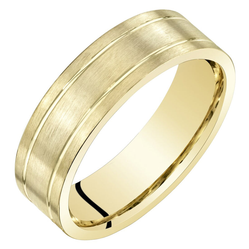 Mens 14K Yellow Gold Wedding Ring Band 6mm Classic Brushed Matte Comfort Fit Sizes 8 to 14