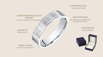 Mens 14K White Gold Genuine Diamond Wedding Ring Band 5Mm Sizes 8 To 14 R63074 on a model or additional view