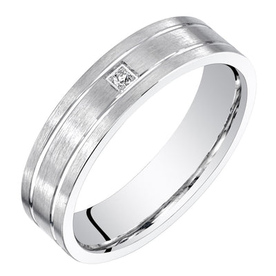 Mens 14K White Gold Genuine Diamond Wedding Ring Band 5mm Sizes 8 to 14