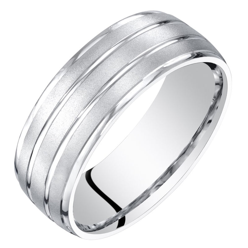 Mens 14K White Gold Wedding Ring Band 7mm Satin Finish Comfort Fit Sizes 8 to 14
