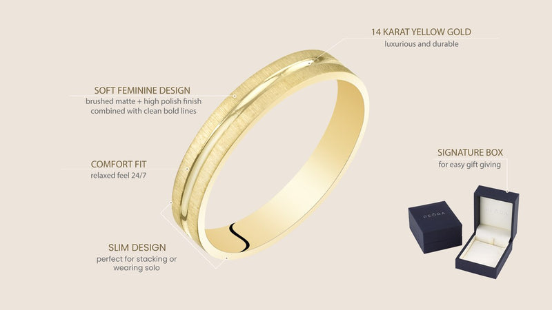 Womens 14K Yellow Gold 3Mm Wedding Anniversary Ring Band Dual Finish Sizes 4 To 9 R63080 infographic with additional information