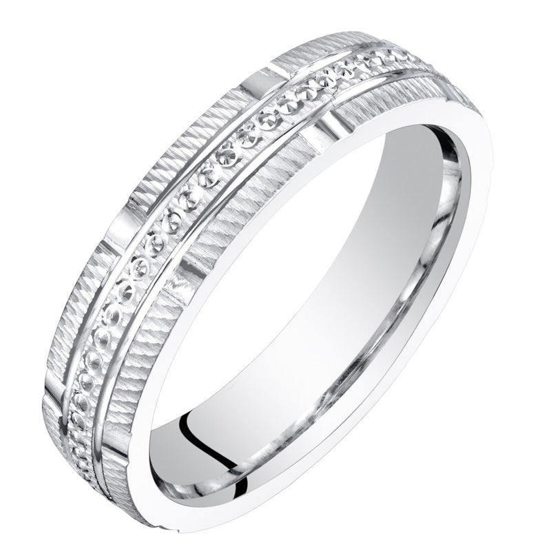 4mm Wedding Anniversary Textured Ring Band 14K White Gold