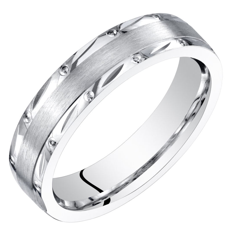 Womens 14K White Gold 4mm Wedding Anniversary Ring Band Brushed Matte Inlay Size 4 to 9