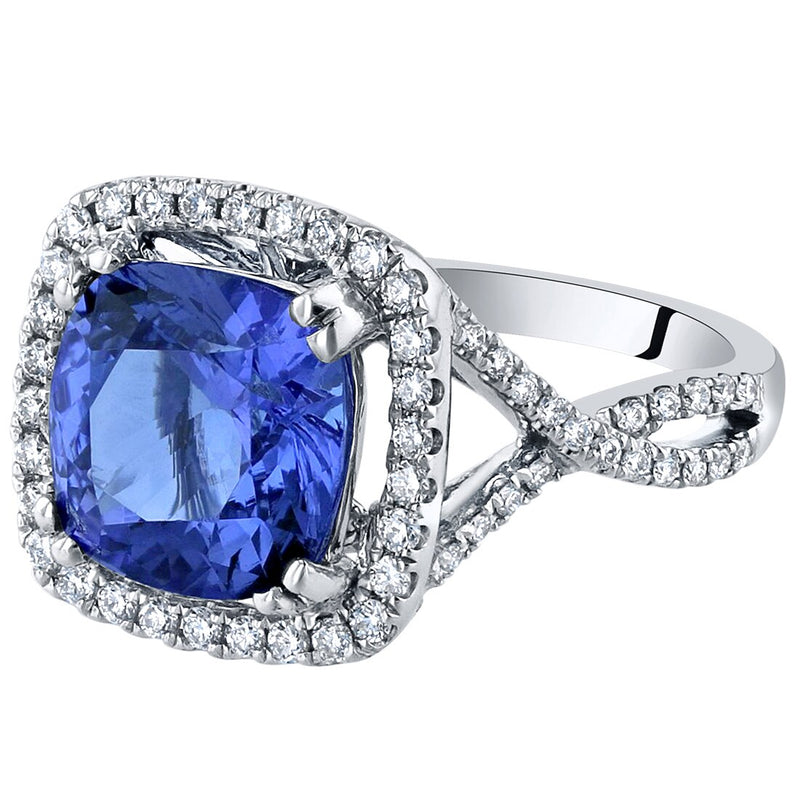 Igi Certified Tanzanite And Diamond 14K White Gold Ring 3 65 Carats Total Cushion Cut R63092 alternate view and angle