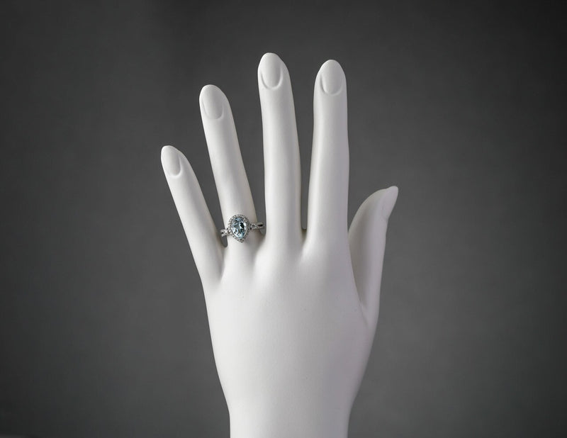 Igi Certified Aquamarine And Diamond 14K White Gold Ring 1 94 Carats Total Pear Shape R63096 on a model