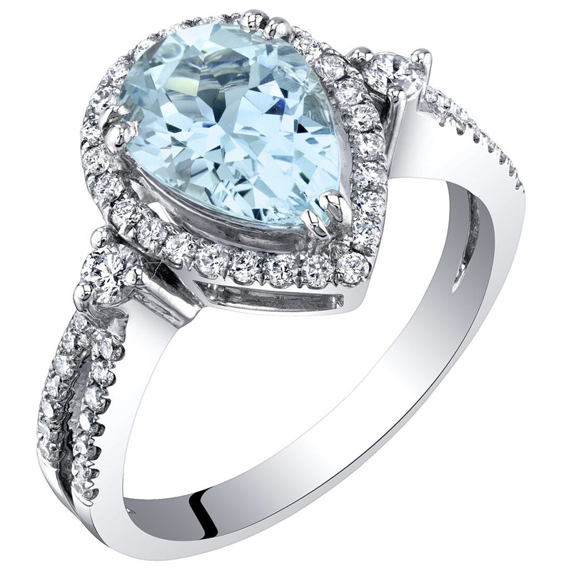 IGI Certified Aquamarine and Diamond 14K White Gold Ring 1.94 Carats Total Pear Shape