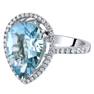 Igi Certified Aquamarine And Diamond 14K White Gold Ring 4 37 Carats Total Pear Shape R63100 alternate view and angle