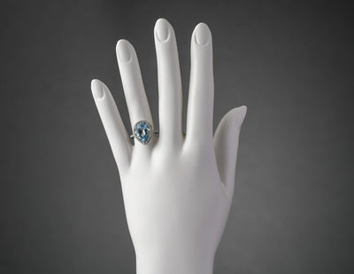 Igi Certified Aquamarine And Diamond 14K White Gold Ring 4 37 Carats Total Pear Shape R63100 on a model