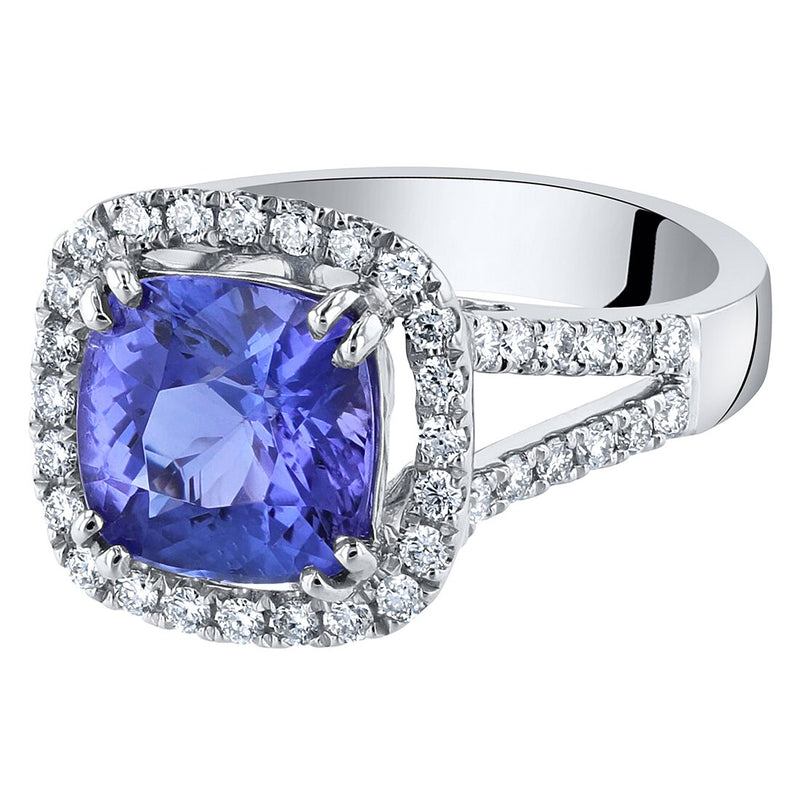 Igi Certified Tanzanite And Diamond 14K White Gold Ring 3 55 Carats Total Cushion Cut R63102 alternate view and angle