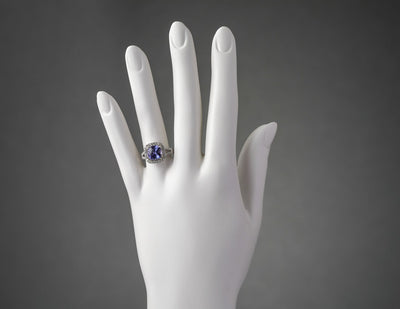 Igi Certified Tanzanite And Diamond 14K White Gold Ring 3 55 Carats Total Cushion Cut R63102 on a model