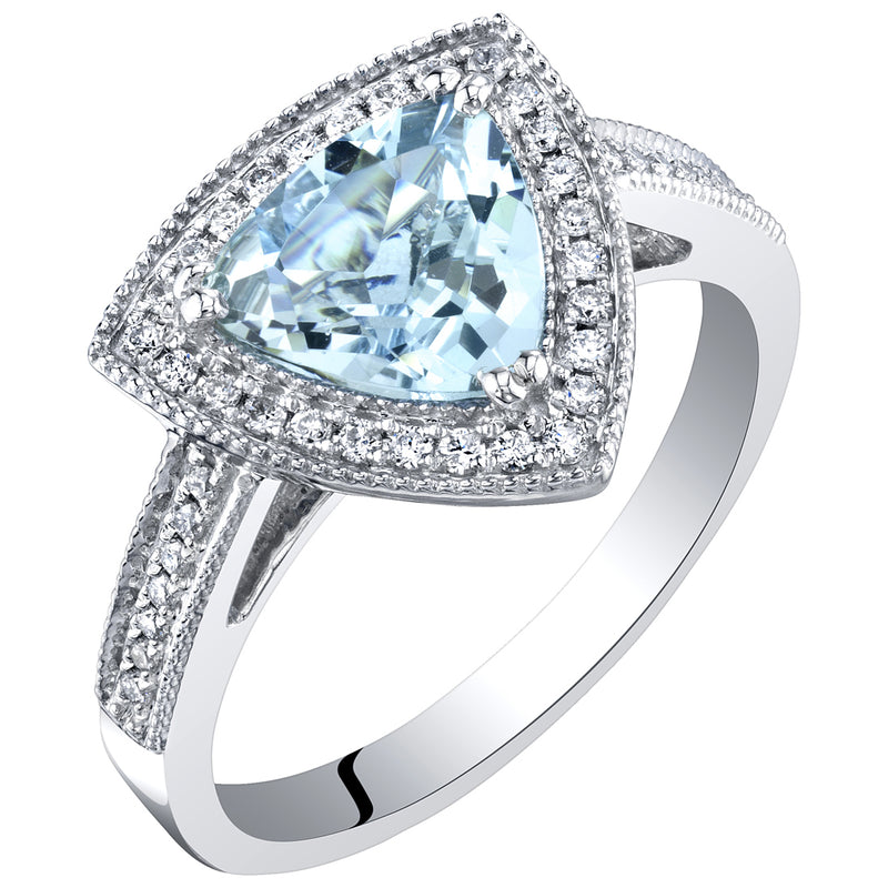 IGI Certified Trillion Shape Aquamarine and Diamond Ring 14K White Gold  1.70 Carats Total