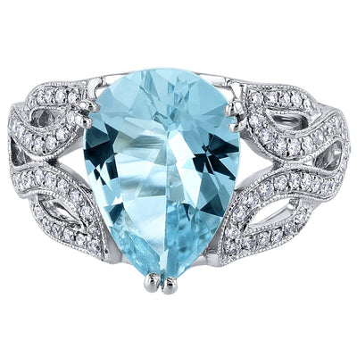 Igi Certified Aquamarine And Diamond 14K White Gold Ring 4 11 Carats Total Pear Shape R63106 alternate view and angle