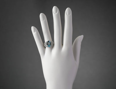 Igi Certified Aquamarine And Diamond 14K White Gold Ring 4 11 Carats Total Pear Shape R63106 on a model