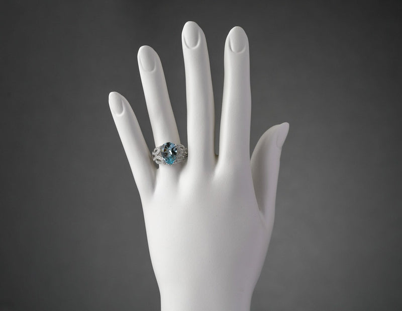 Igi Certified Aquamarine And Diamond 14K White Gold Ring 4 11 Carats Total Pear Shape R63106 on a model